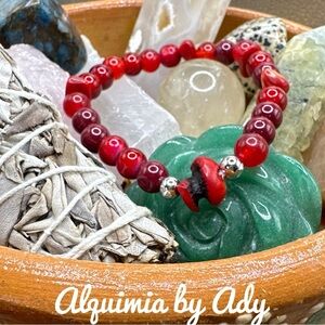 untreated ruby and coral beaded bracelet